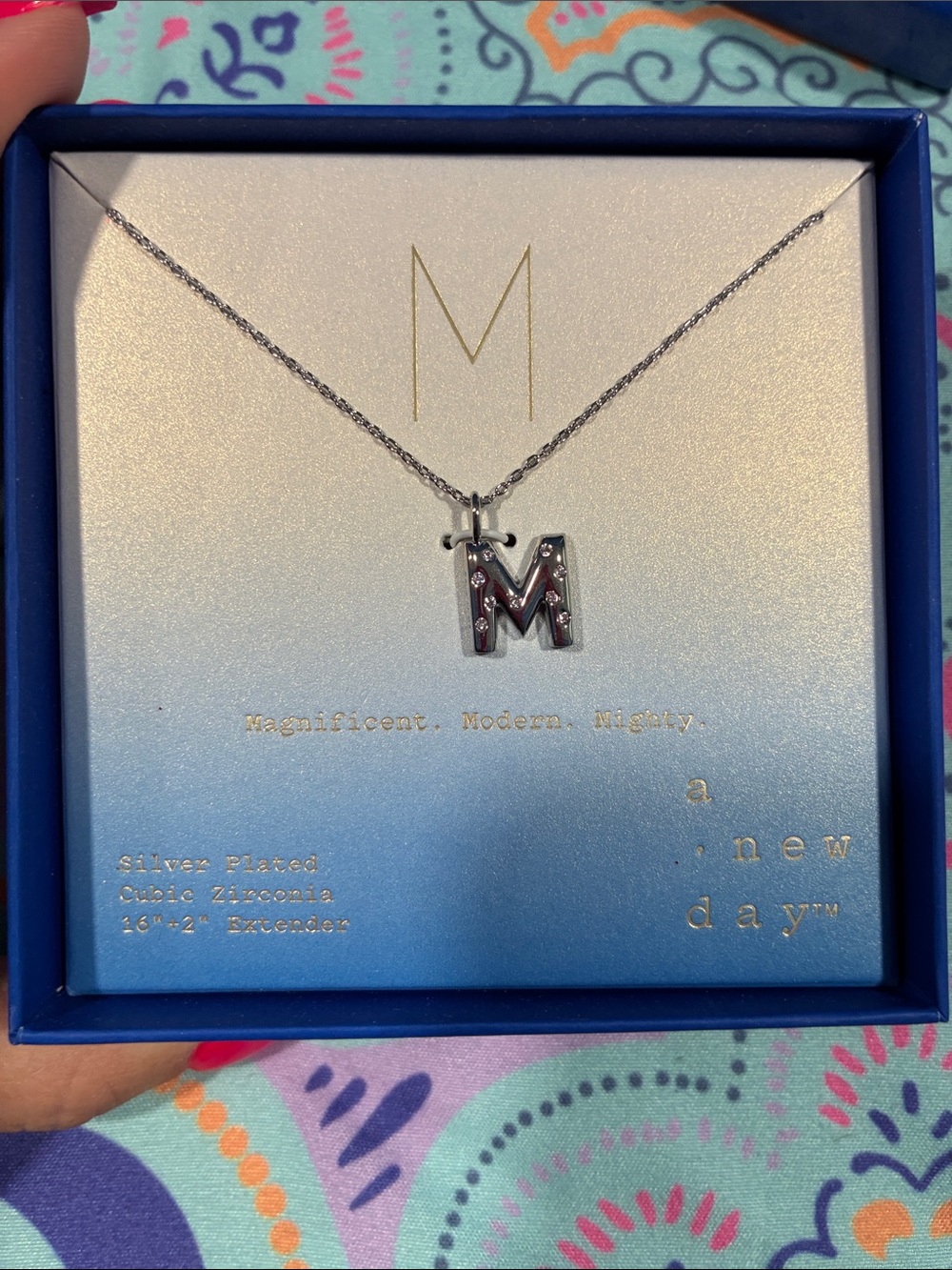 a new day Silver Plated 'M' Initial Necklace with Sparkling Accents